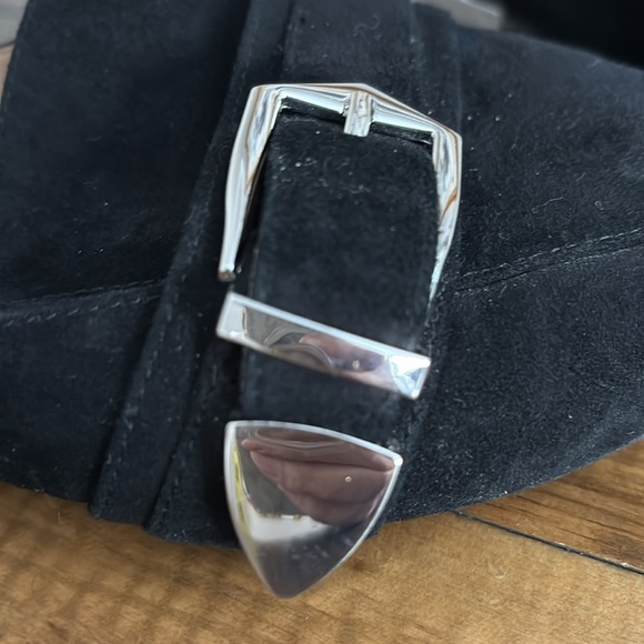 Linea Paulo Ace Pointed Toe silver buckle Leather Suede slip on Mules - Picture 5 of 8